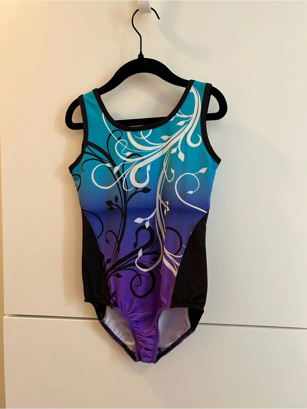 Danskin Now Girls Gradient Teal to Purple Floral Gymnastics Leotard - S (6/6X)